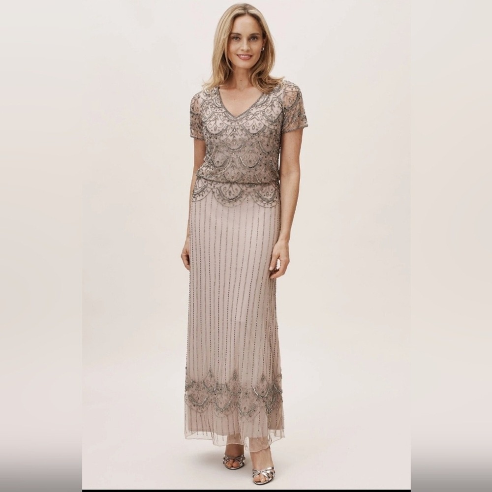 BHLDN‎ Breena Womens Mauve Heavily Beaded Maxi Dress Size 2 Mother Of Bride Glam
